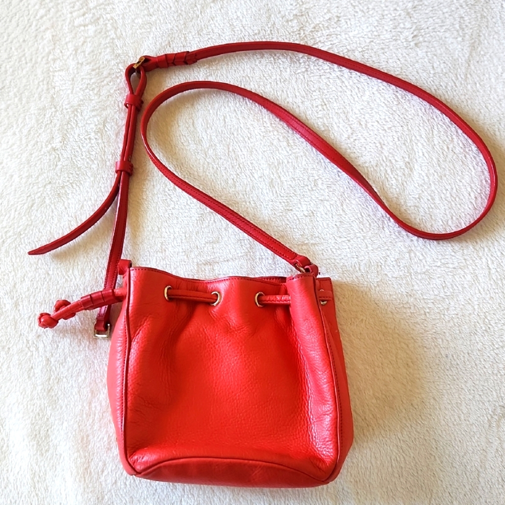 Cole Haan Red Leather Mini Bucket Crossbody Bag